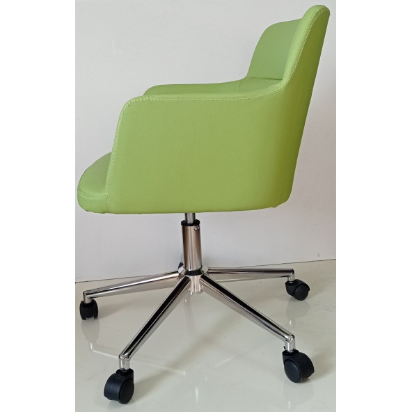 Büro Koltuğu Çalışma Sandalyesi Krom Yıldız Ayaklı Döküm Süngerli Yeşil Suni Deri - Resim 5
