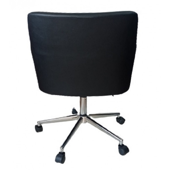 Büro Koltuğu Çalışma Sandalyesi Krom Yıldız Ayaklı Döküm Süngerli Siyah Suni Deri - 2
