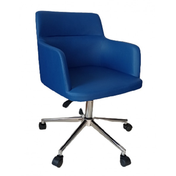 Çalışma Sandalyesi Krom Yıldız Ayaklı Döküm Süngerli Mavi Suni Deri
