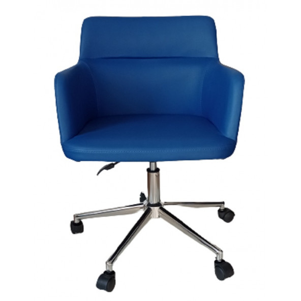 Çalışma Sandalyesi Krom Yıldız Ayaklı Döküm Süngerli Mavi Suni Deri - 2