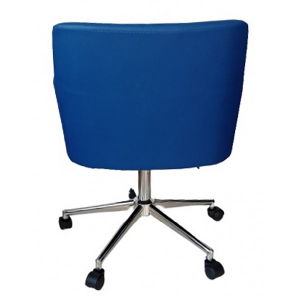 Çalışma Sandalyesi Krom Yıldız Ayaklı Döküm Süngerli Mavi Suni Deri - 3