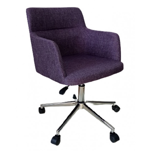 Çalışma Sandalyesi Krom Yıldız Ayaklı Döküm Süngerli Mor Keten Kumaş - 2