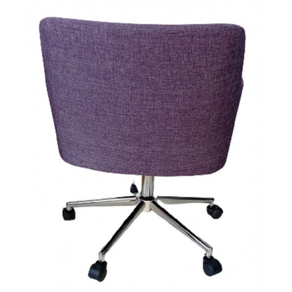 Çalışma Sandalyesi Krom Yıldız Ayaklı Döküm Süngerli Mor Keten Kumaş - 3