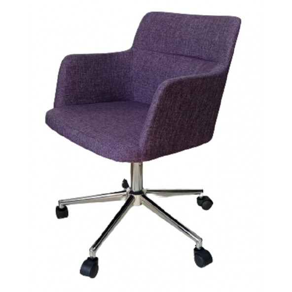 Çalışma Sandalyesi Krom Yıldız Ayaklı Döküm Süngerli Mor Keten Kumaş - 4
