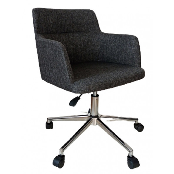 Çalışma Sandalyesi Krom Yıldız Ayaklı Döküm Süngerli Antrasit Keten Kumaş