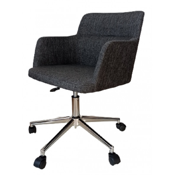 Çalışma Sandalyesi Krom Yıldız Ayaklı Döküm Süngerli Antrasit Keten Kumaş - 2