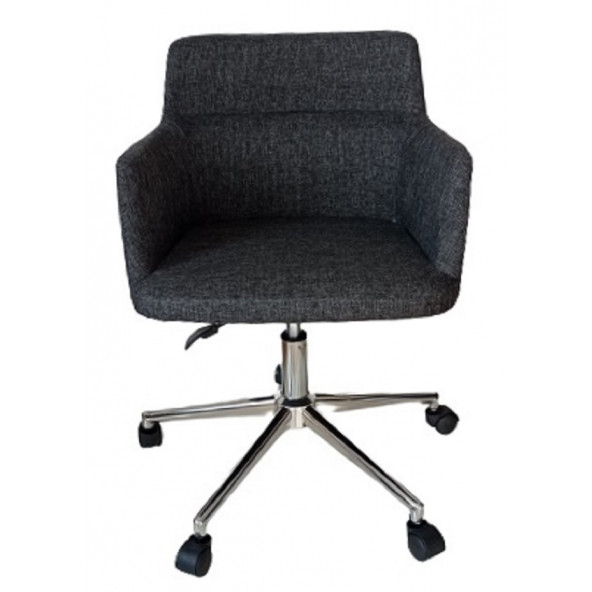 Çalışma Sandalyesi Krom Yıldız Ayaklı Döküm Süngerli Antrasit Keten Kumaş - 3
