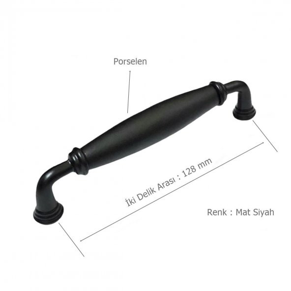 Porselen Mobilya Dolap Kulp 128 mm Mat Siyah - 2