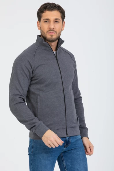 Füme Fermuarlı Sweatshirt Dik Yaka İçi Polarlı Regular Fit Ceket