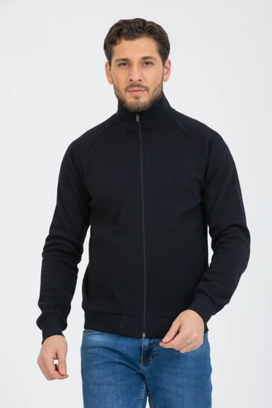 Lacivert Fermuarlı Sweatshirt Dik Yaka İçi Polarlı Regular Fit Ceket