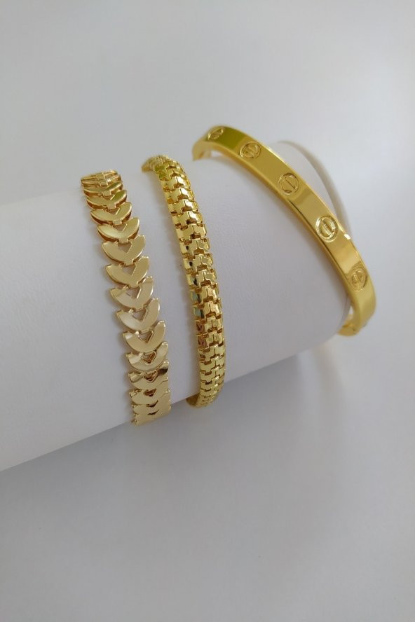 Kadın Gold Renk Kılçık Model Tırtıl Model Düz Crt Model  Kararmaz Kombin Bileklik - 457 ürün görseli 1