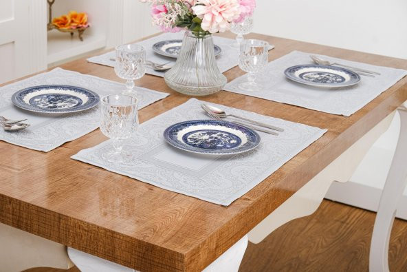 Finezza Roma Jakar Polyester Kumaş Bej Amerikan Servis 34 x 46 cm Gri 4 Ad.-1383 - 2