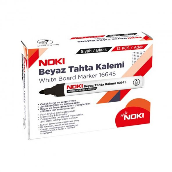 Noki Doldurulabilir Beyaz Tahta Kalemi Siyah 12 Adet