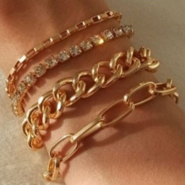 Altın Renk Taşlı Dörtlü Kombin Bileklik - 243 ürün görseli 1