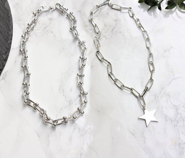 Gümüş Kaplama Ikili Kombin Kolye Yıldız Kolye Ve Blanca Tiffany Kolye - 251