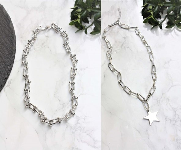 Gümüş Kaplama Ikili Kombin Kolye Yıldız Kolye Ve Blanca Tiffany Kolye - 251 - 2