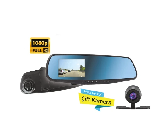 Full HD Araç İçi Yol Kayıt Park Kamerası Dikiz Ayna Piranha 1325