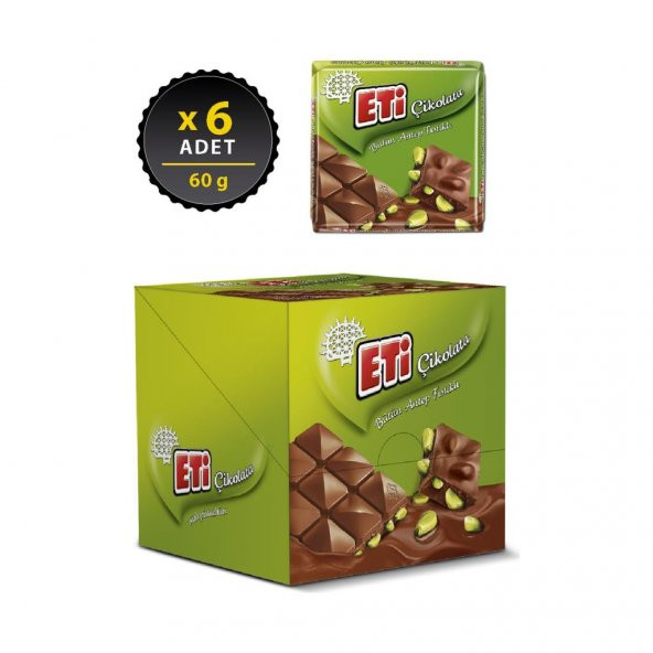 Eti Çikolata Antep Fıstıklı Kare 60 g x 6 Adet - 2