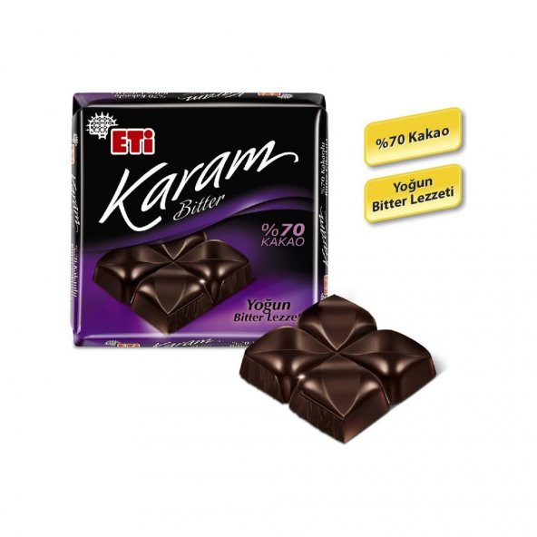 Eti Karam 70 Kakaolu Bitter Çikolata 60 g x 6 Adet - 3