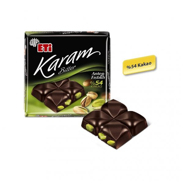 Eti Karam Antep Fıstıklı Kakaolu Bitter Çikolata 60 g x 6 Adet - 3