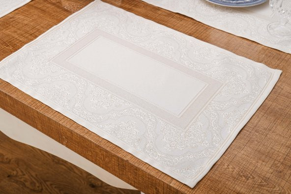 Finezza Roma Jakar Polyester Kumaş Bej Amerikan Servis 33x46 cm Bej 4 Ad.-1384 - 4