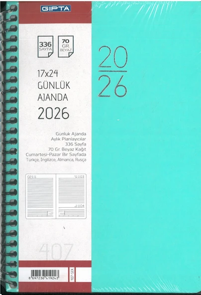 Gıpta 2026 Ajanda Günlük Spiralli 17x24 407 Yeşil hafta sonları birleşik ürün görseli 1