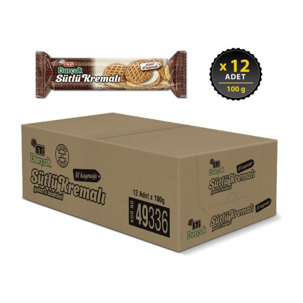 Eti Burçak Sütlü Kremalı Yulaflı Bisküvi 100 g x 12 Adet - 2