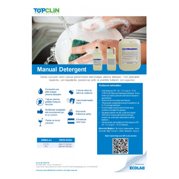 ECOLAB-TOPCLIN MANUAL DISHWASHING -20 L (ELDE BULAŞIK YIK.DET.) - 2