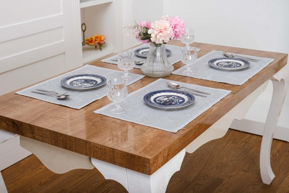 Finezza Ayda Jakar Polyester Kumaş Bej Amerikan Servis 33,5x46 cm Gri 4 Ad.-1386 - 3