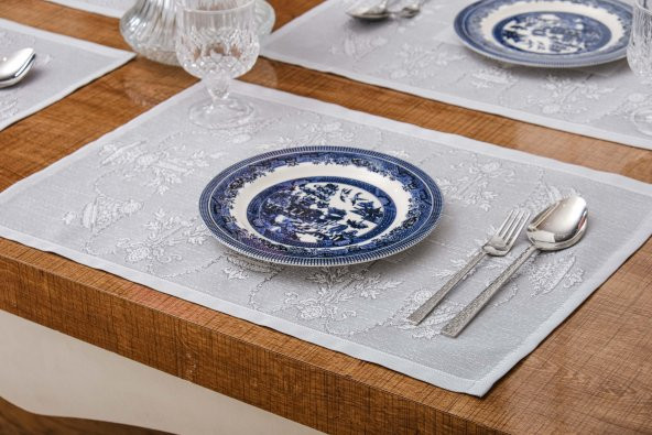 Finezza Ayda Jakar Polyester Kumaş Bej Amerikan Servis 33,5x46 cm Gri 4 Ad.-1386 - 4