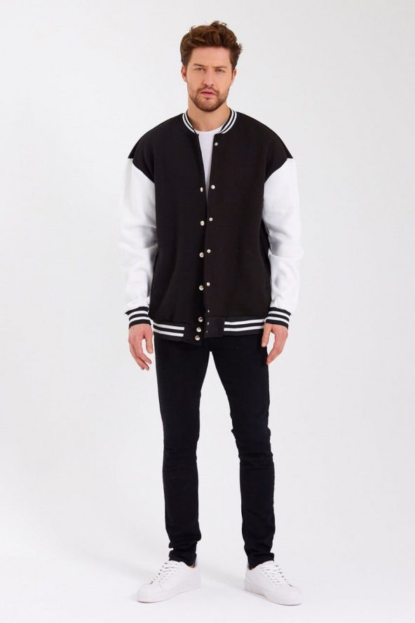 Sade Baskısız 3 İplik Oversize Unisex Kolej Ceket - 4