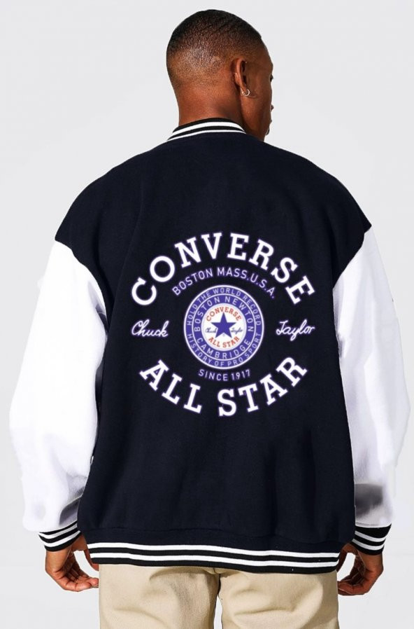 Converse Baskılı Unisex Oversize 3 İplik  Kolej Ceket - 1