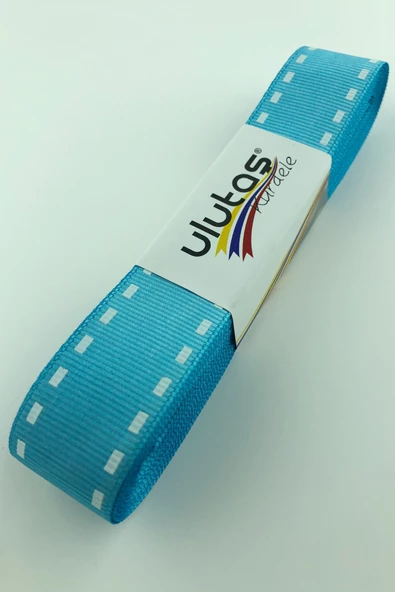 Turkuaz Şerit Baskılı Grogren Kurdele 2,5 cm - 1