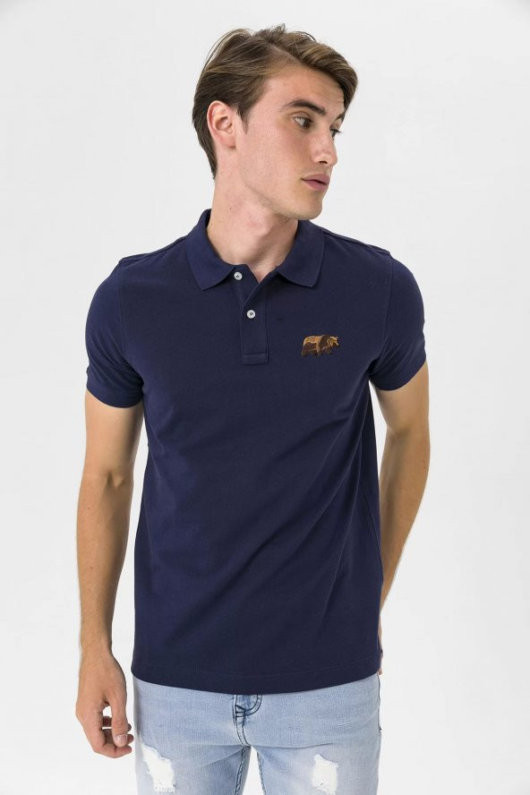 Farm Animals Polo Yaka Ayı Nakış Detaylı Erkek T-Shirt - 2