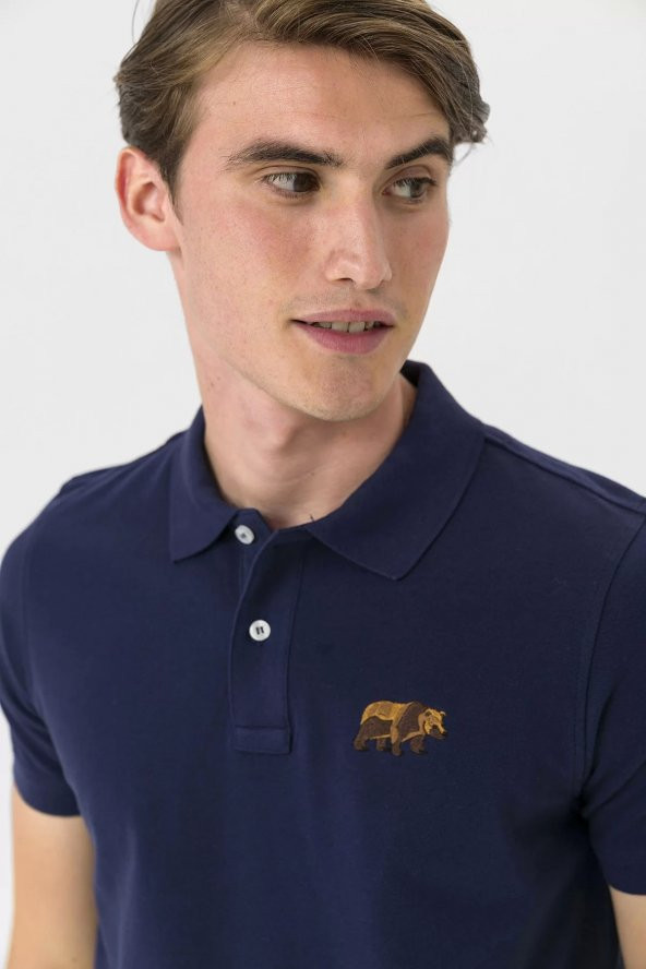 Farm Animals Polo Yaka Ayı Nakış Detaylı Erkek T-Shirt - 6