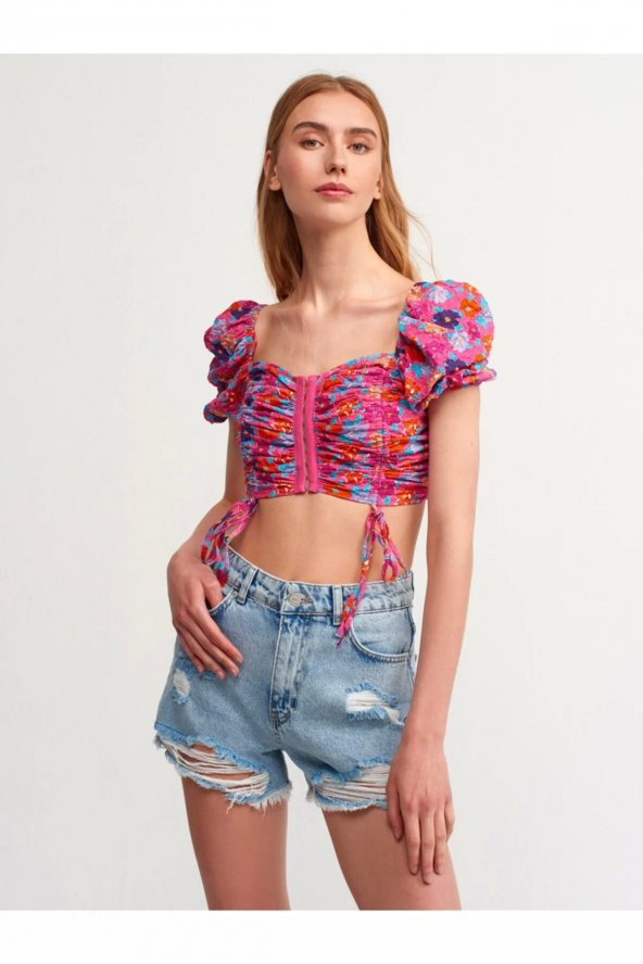 5869 Desenli Crop Top-fuşya
