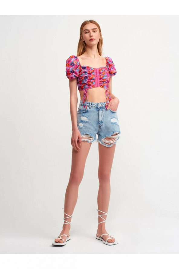 5869 Desenli Crop Top-fuşya - 2