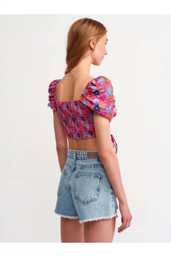5869 Desenli Crop Top-fuşya - 3