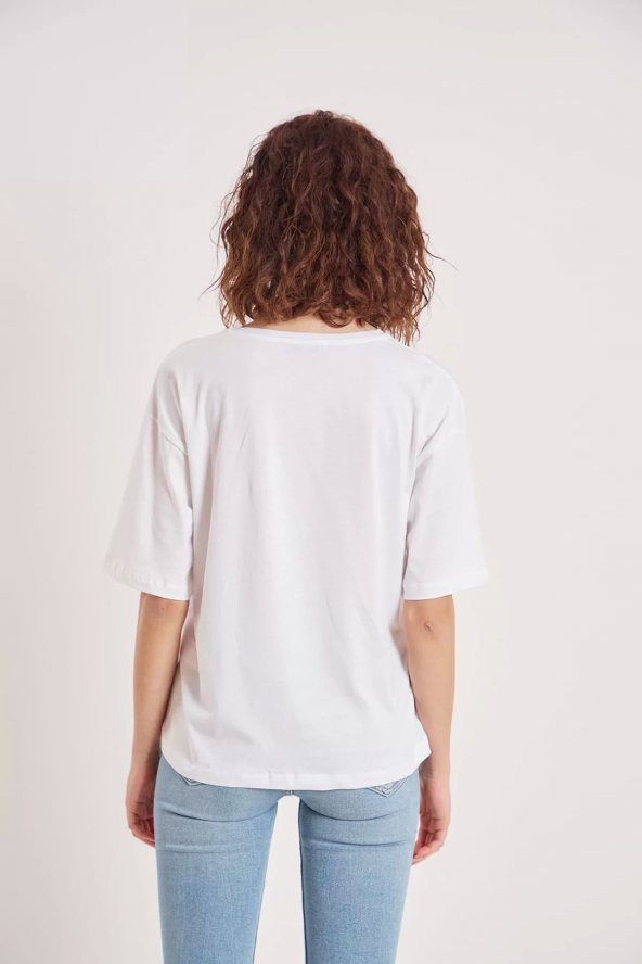 Kadın Beyaz Reggie Resim Baskılı T-shirt - 5