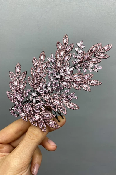 Pembe Zirkon Taşlı Kayra Tarak Toka Gelin Saçı Aksesuarı