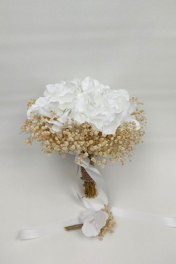 Beyaz Ortancalı Cipsolu Gelin El Çiçeği Ve Yaka Çiçeği