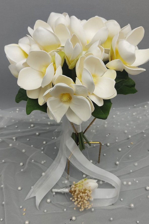 Beyaz Manolya Düğün Gelin Çiçeği Ve Damat Yaka Çiçeği