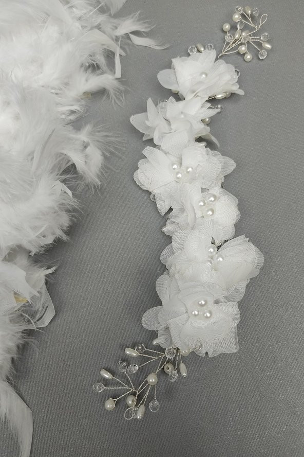 Beyaz Lazer Çiçekli Kristalli Saç Aksesuarı
