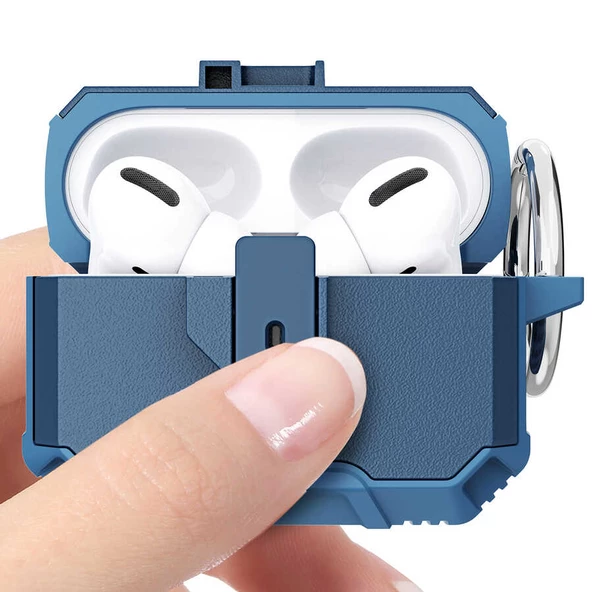 Apple Airpods Pro Uyumlu Kılıf Kilitli Açma Kapama Koruyucu Kapak - 9