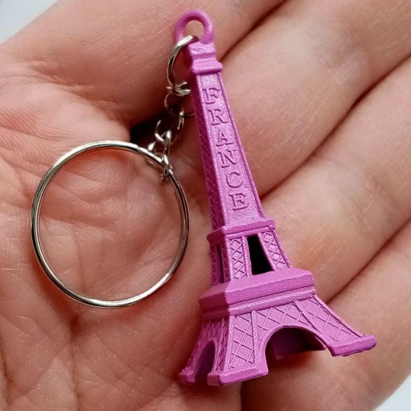 Paris Eyfel Kulesi 3D Metal Anahtarlık Pembe - Resim 3