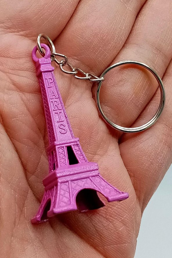 Paris Eyfel Kulesi 3D Metal Anahtarlık Pembe - Resim 7