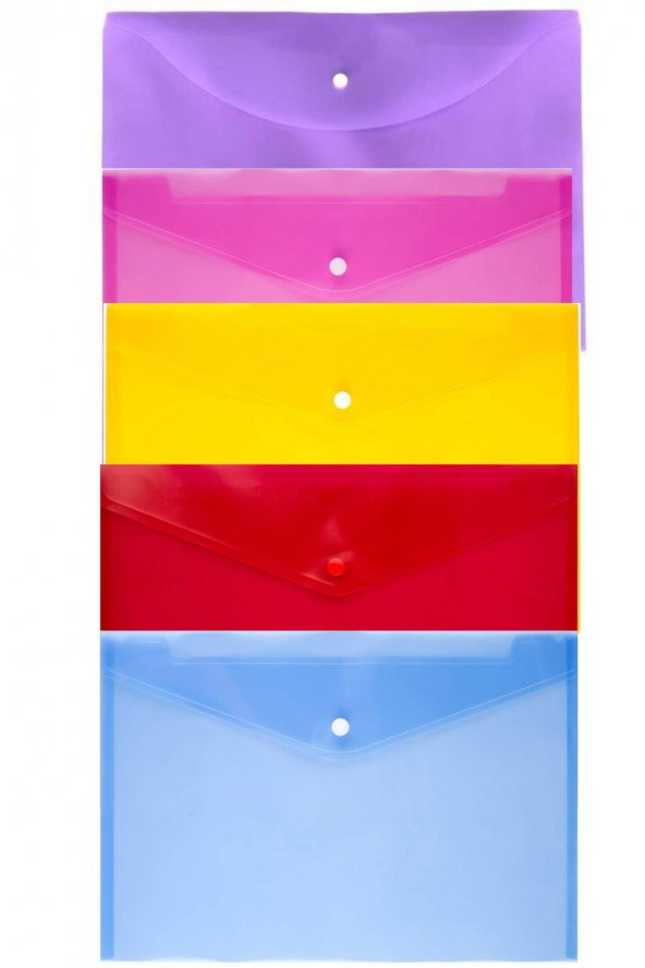 FİYPER A4 Renkli Şeffaf Çıtçıtlı Zarf Dosya 5 Adet