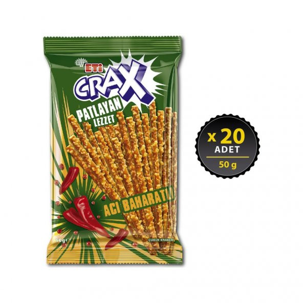 Crax Patlayan Lezzet Acı Baharatlı Çubuk Kraker 50 g x 20 Adet