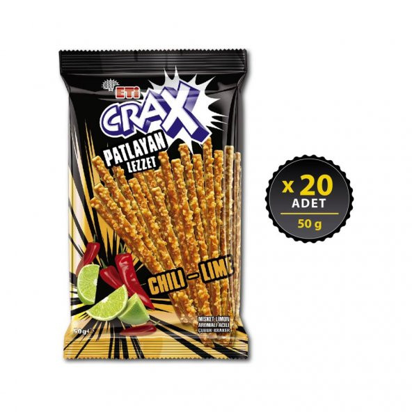 Eti Crax Patlayan Lezzet Chili-Lime Çubuk Kraker 50 g x 20 Adet