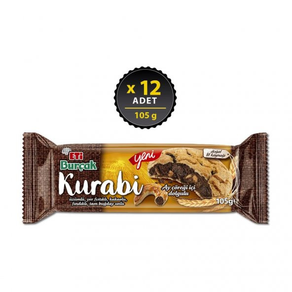 Eti Burçak Kurabi Ay Çöreği İçi Dolgulu Kurabiye 105 g x 12 Adet